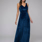 Velvet Straps V Neck A Line Long Bridesmaid Dresses