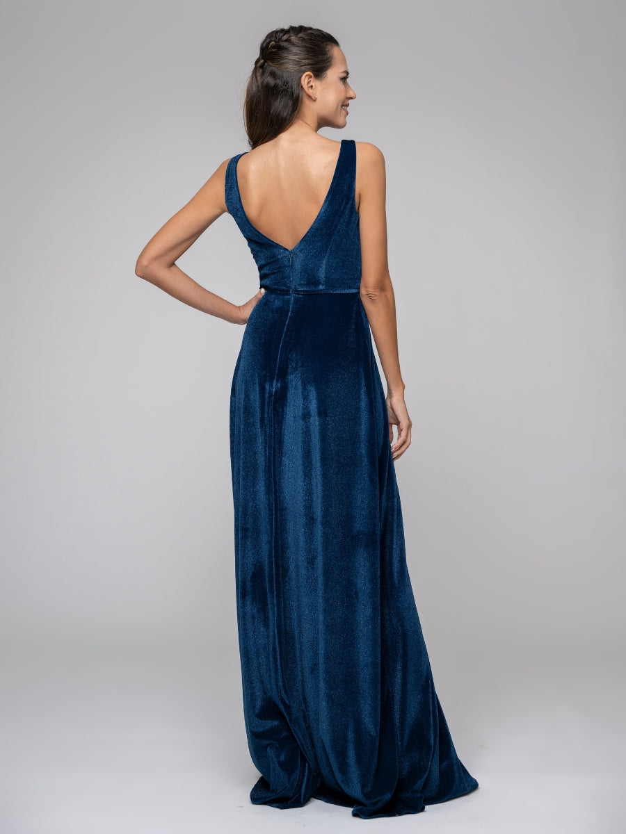 Velvet Straps V Neck A Line Long Bridesmaid Dresses